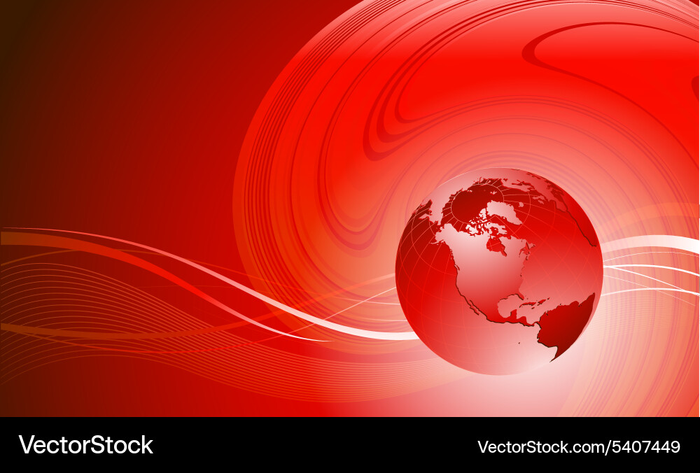 Red Abstract Waves with Globe vector image