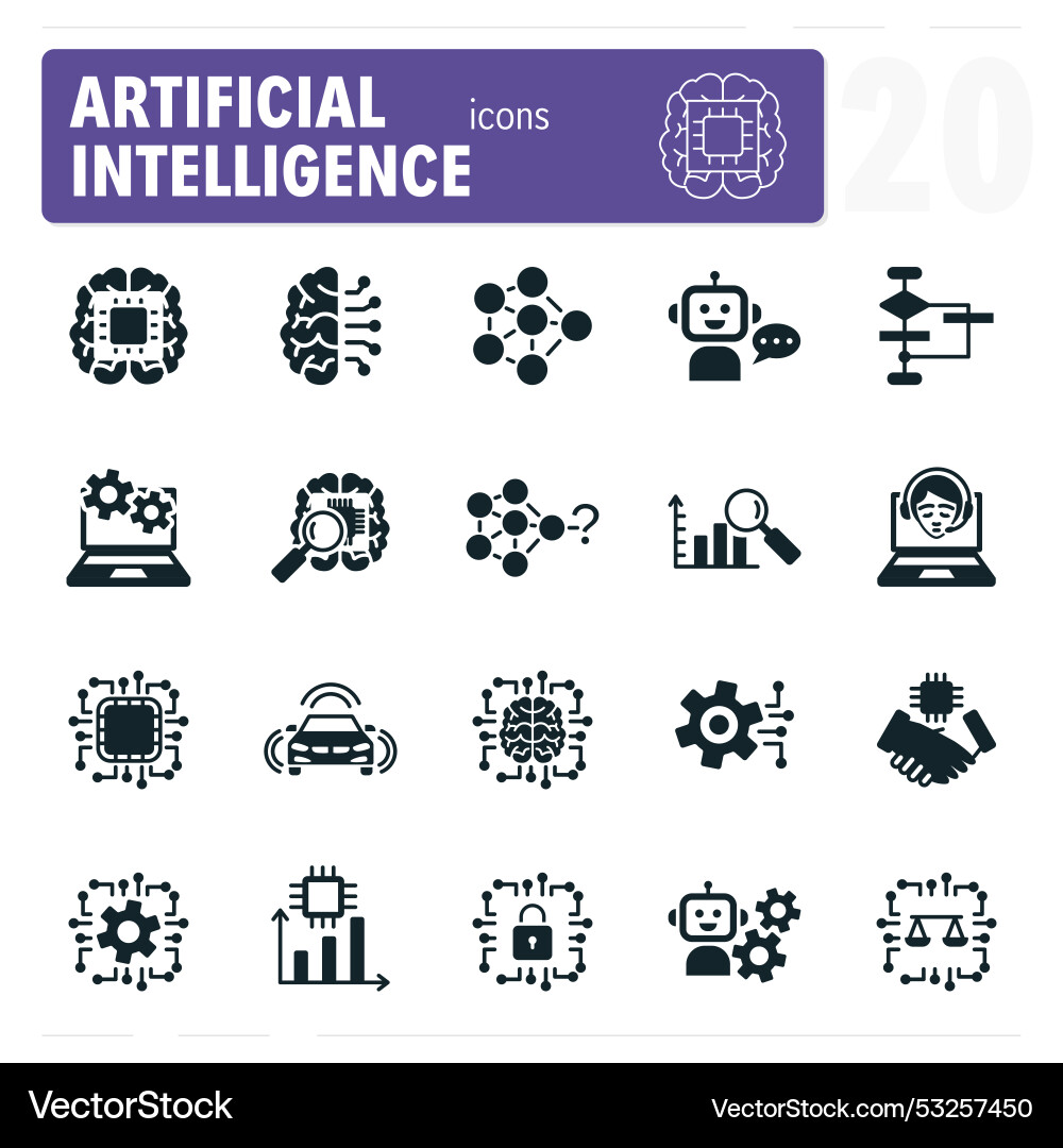 Artificial intelligence icon set showing robot Artificial intelligence icon set showing robot vector image
