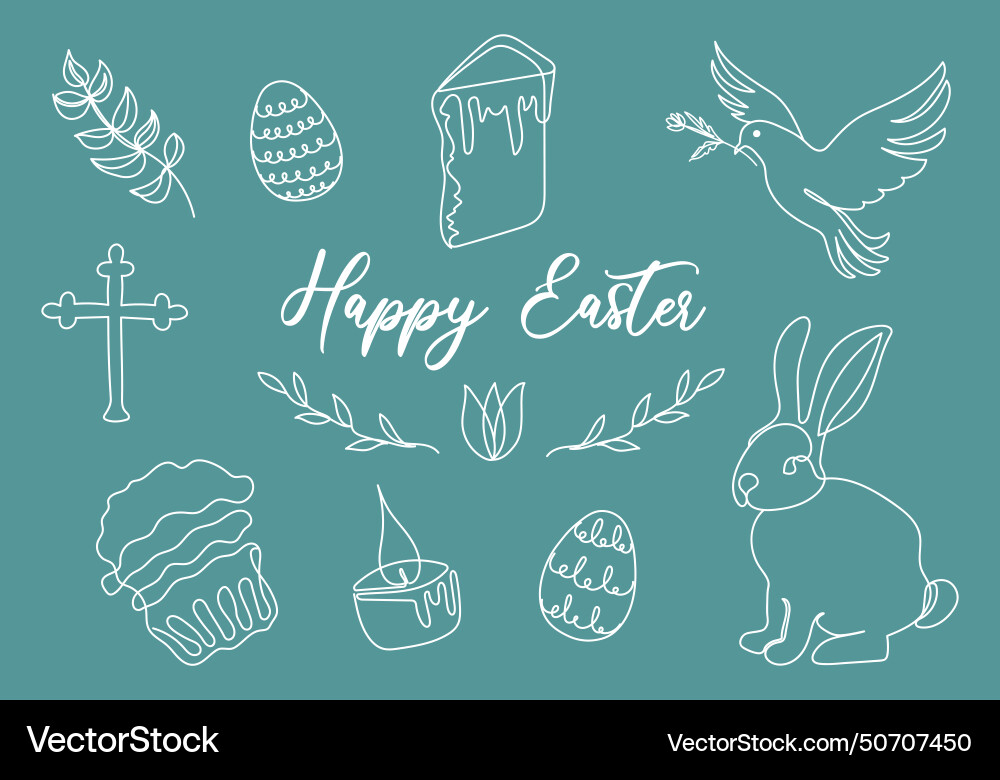 Easter set in continuous one line style vector image