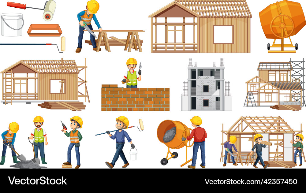 Set of construction site objects Set of construction site objects vector image
