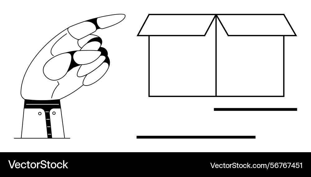 Hand pointing towards open box suggesting action Hand pointing towards open box suggesting action vector image
