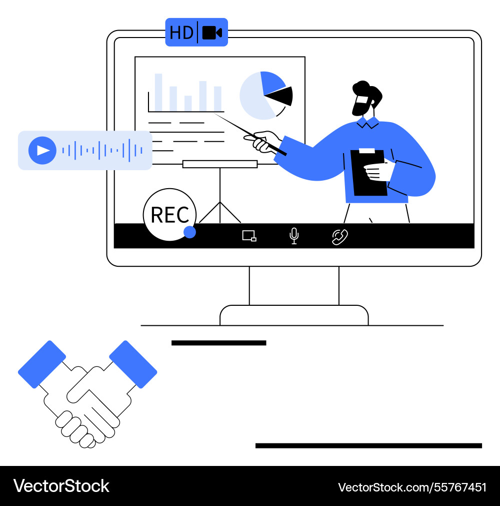 Online presentation with speaker explaining charts Online presentation with speaker explaining charts vector image
