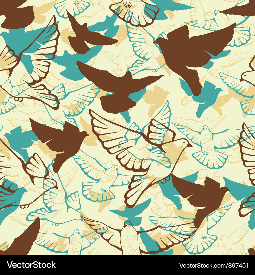 Seamless pattern of a flock flying pigeons Vector Image