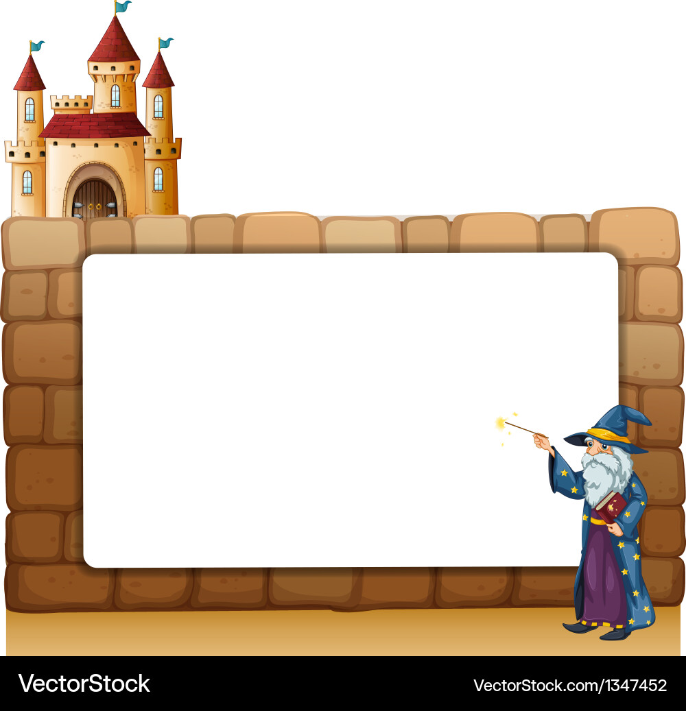 A wizard in front of an empty white signage vector image
