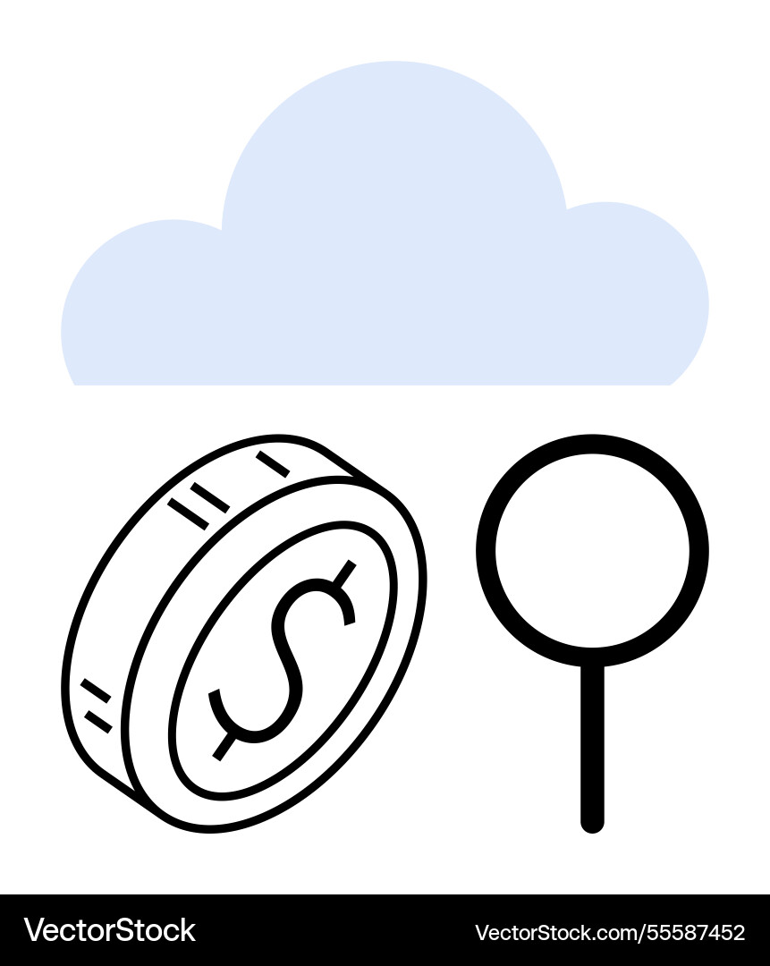 Cloud hosting with dollar coin and magnifying Cloud hosting with dollar coin and magnifying Vector Image
