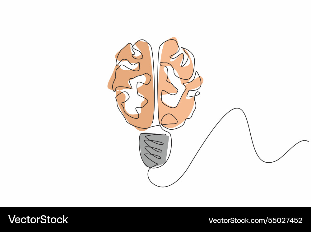 Continuous one line drawing light bulb from brain Continuous one line drawing light bulb from brain vector image