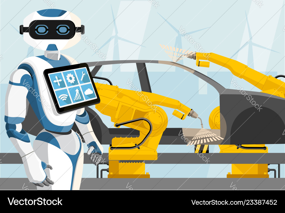 Robot with controls the welding robots vector image