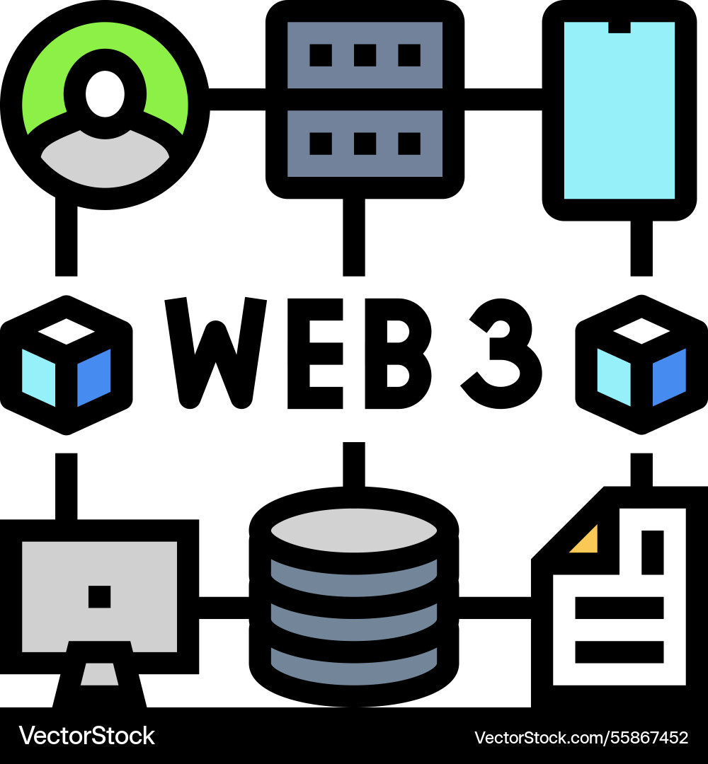 Web3 integration decentralized application color Web3 integration decentralized application color vector image