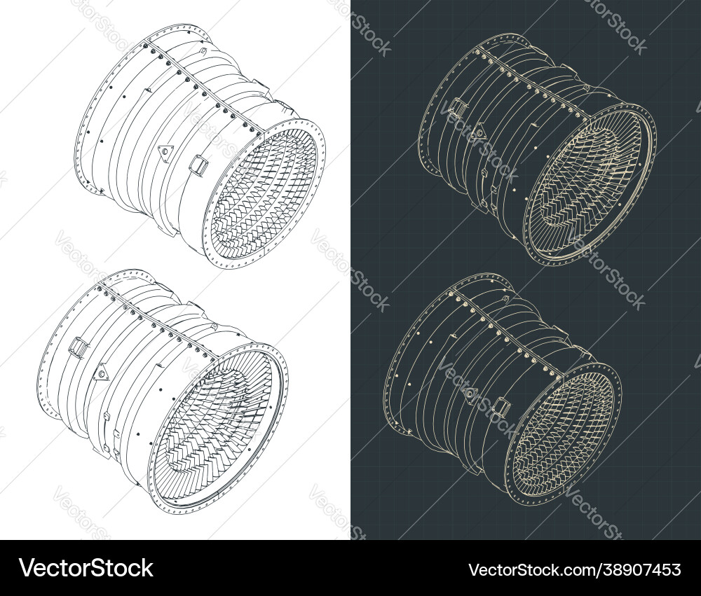 Compressor stator case from turbo jet isometric Compressor stator case from turbo jet isometric vector image