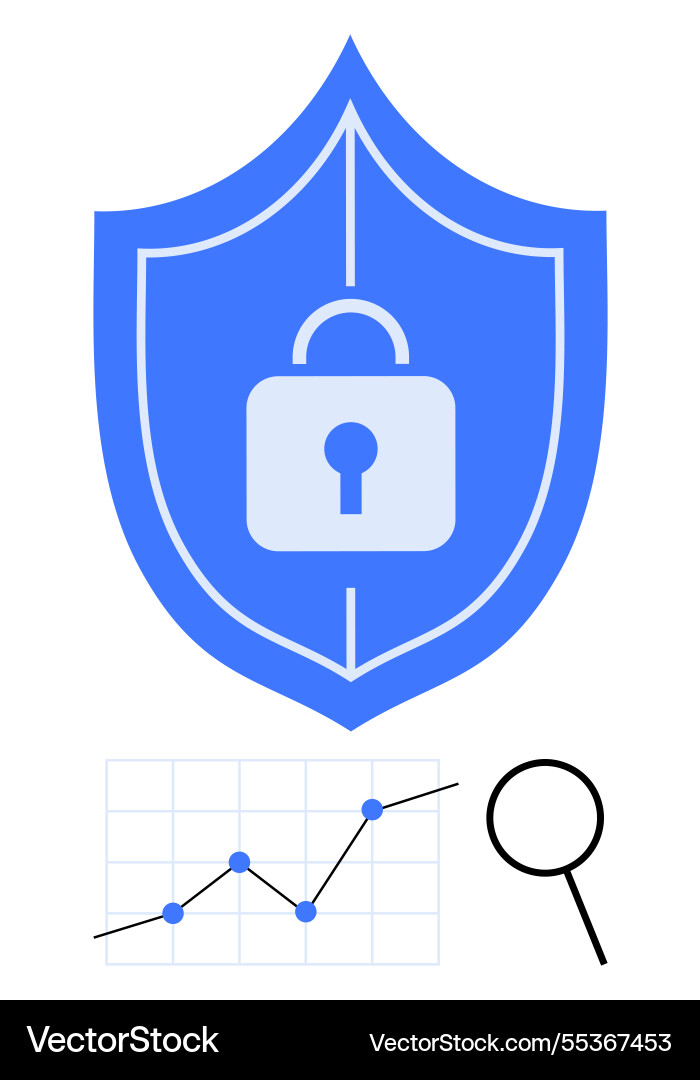 Data security shield with lock growth graph Data security shield with lock growth graph vector image