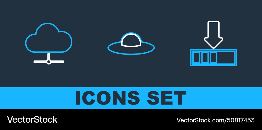 Set line loading network cloud connection and ufo Set line loading network cloud connection and ufo vector image
