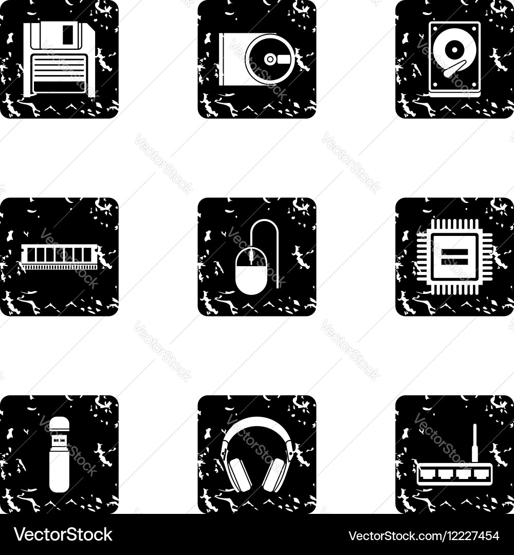 Computer data icons set grunge style vector image