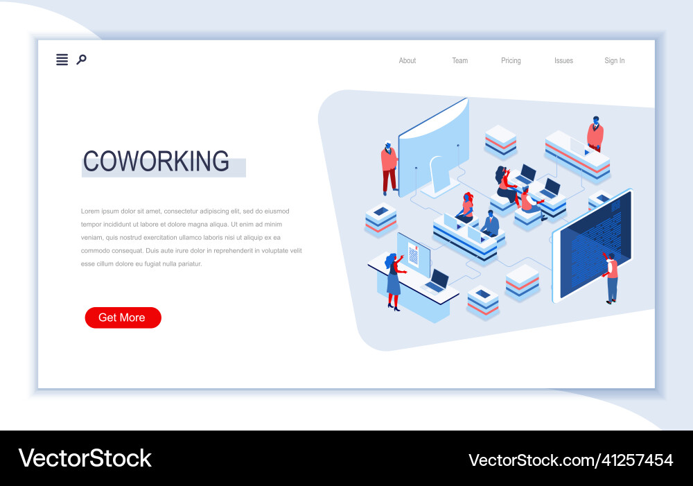 Coworking space isometric landing page vector image