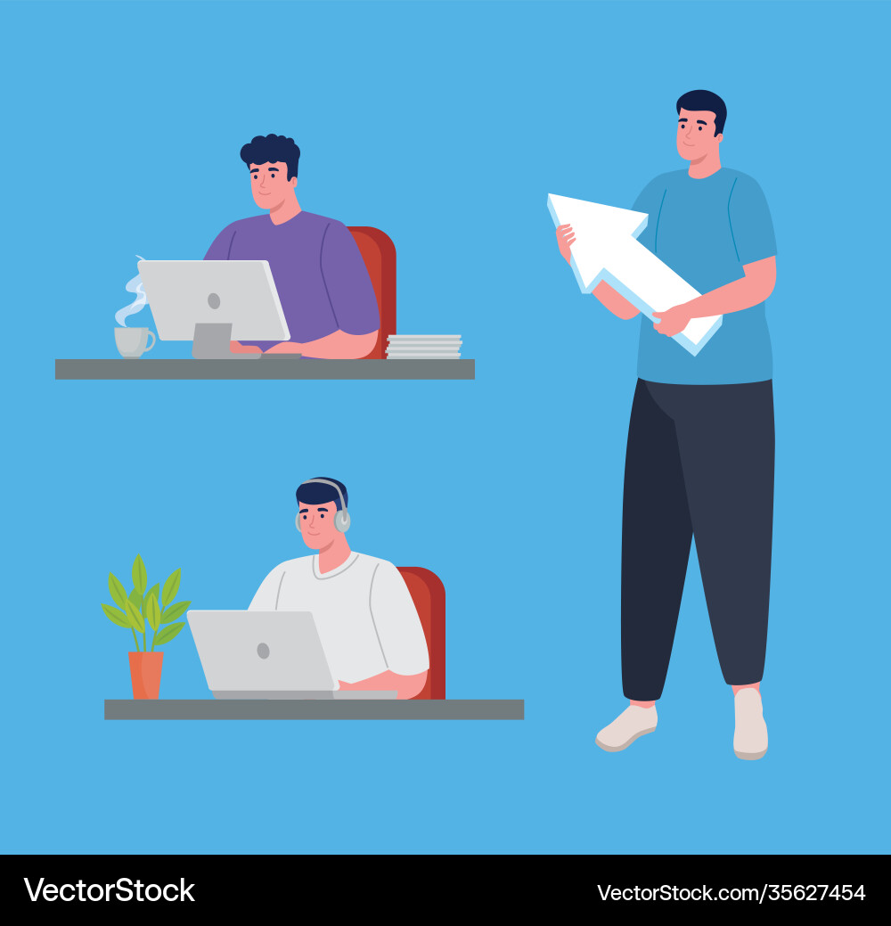Developers Working with Computers vector image