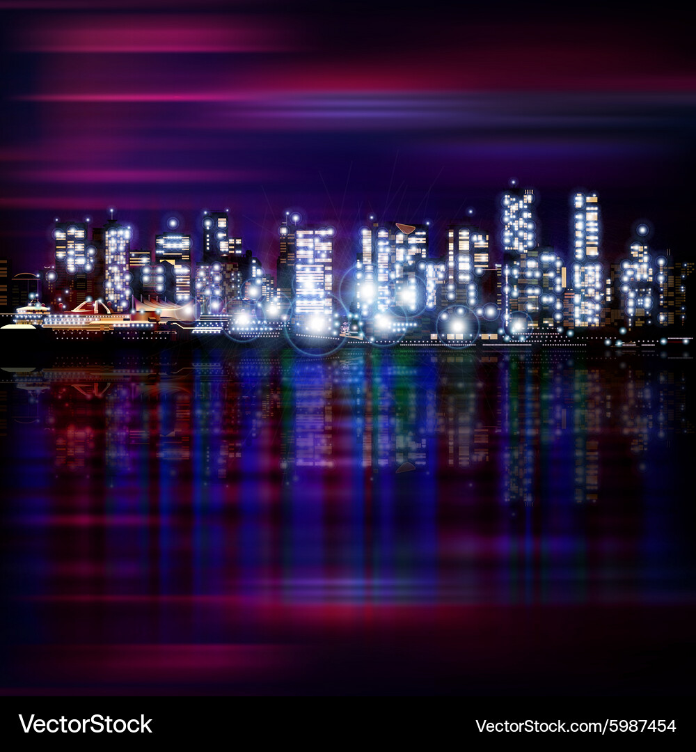 Purple City Skyline Night Panorama Vector Image