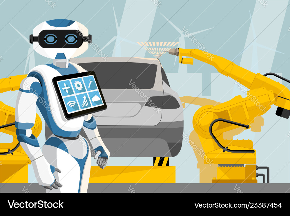 Robot with controls the welding robots vector image
