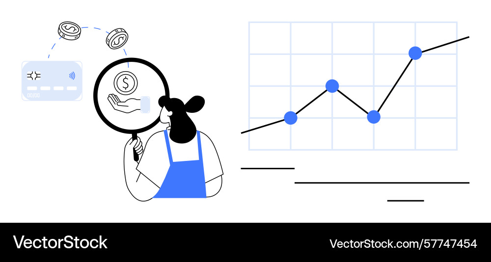 Woman analyzing financial data with magnifying Vector Image