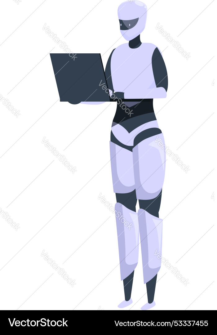 Humanoid robot working on laptop using ai software Humanoid robot working on laptop using ai software vector image