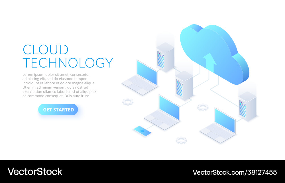 Isometric cloud technology with datacenter Vector Image