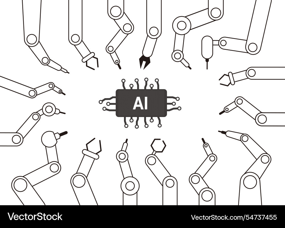 Robot machine arms focus on the artificial Robot machine arms focus on the artificial Vector Image