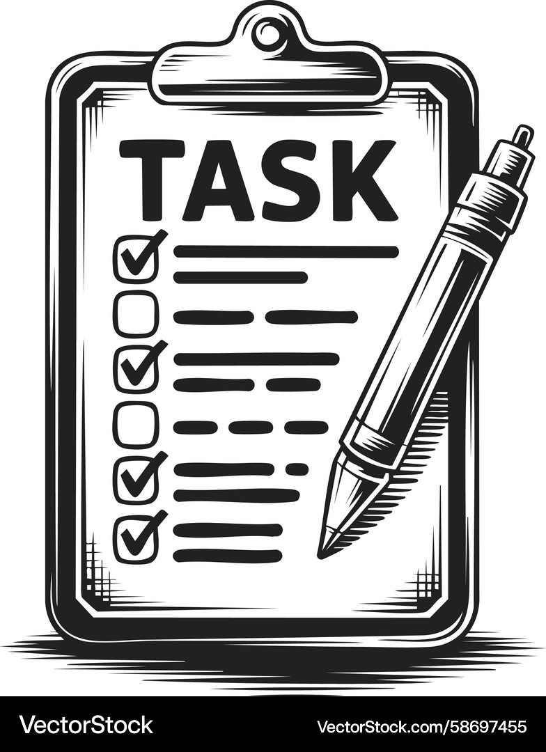 Task checklist to-do list pen and clipboard Task checklist to-do list pen and clipboard Vector Image