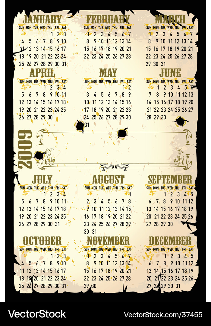 Vintage 2009 Calendar – Royalty-Free Vector | VectorStock