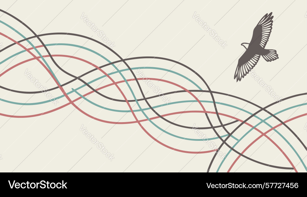 Flowing abstract lines with soaring bird dynamic Vector Image