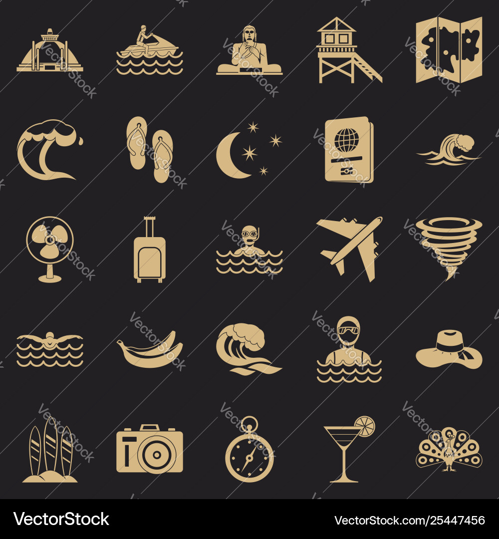 Rest on ocean icons set simple style Rest on ocean icons set simple style Vector Image