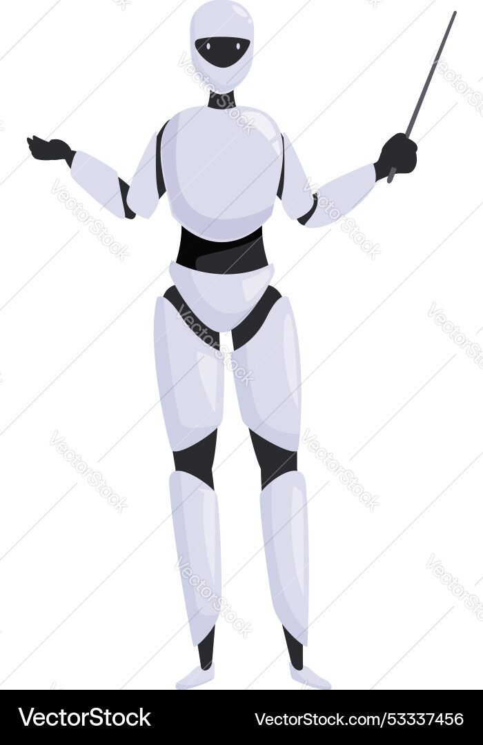 White humanoid robot explaining with pointer stick White humanoid robot explaining with pointer stick vector image