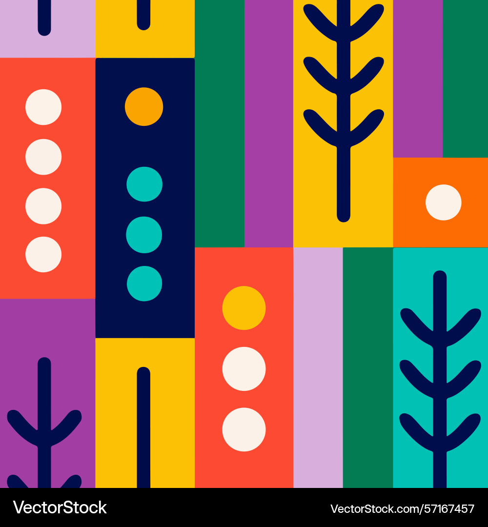 Colorful geometric pattern with circles and trees Vector Image