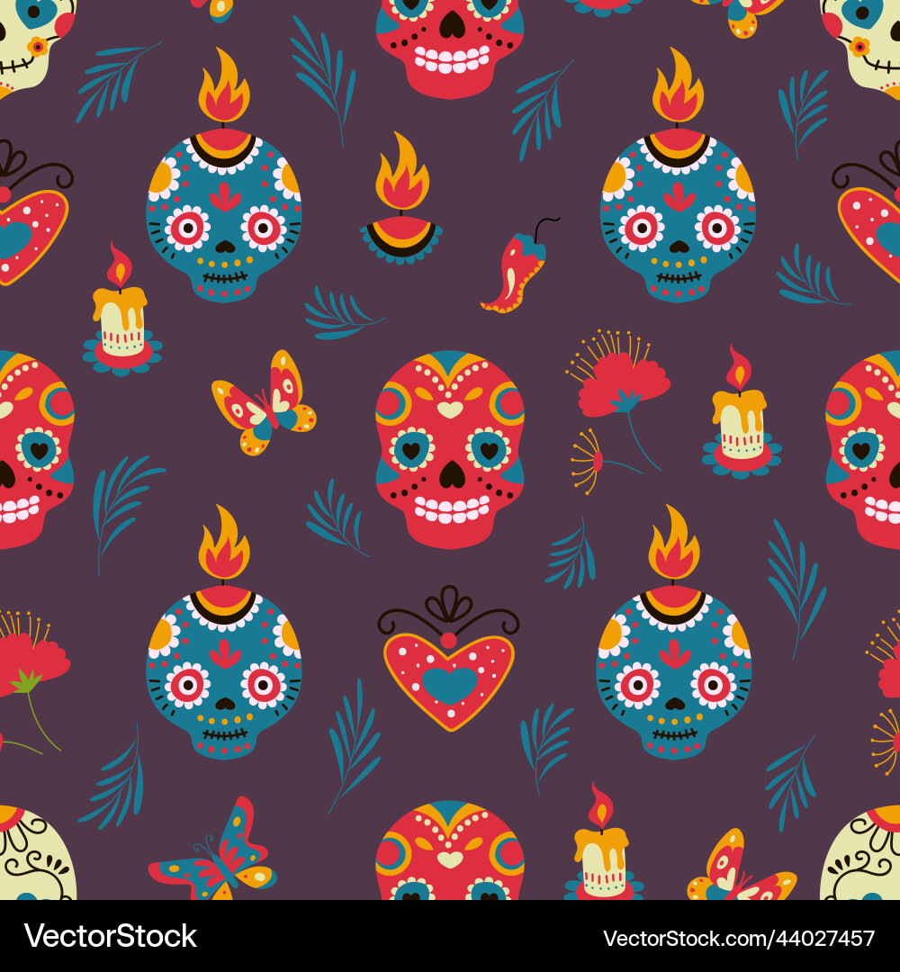 Day of dead seamless pattern with skull Day of dead seamless pattern with skull vector image