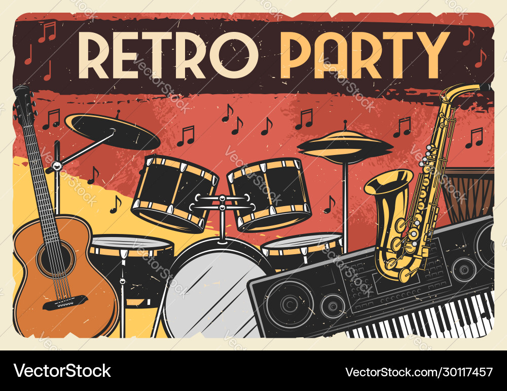 Guitar saxophone drum music instruments notes Guitar saxophone drum music instruments notes vector image