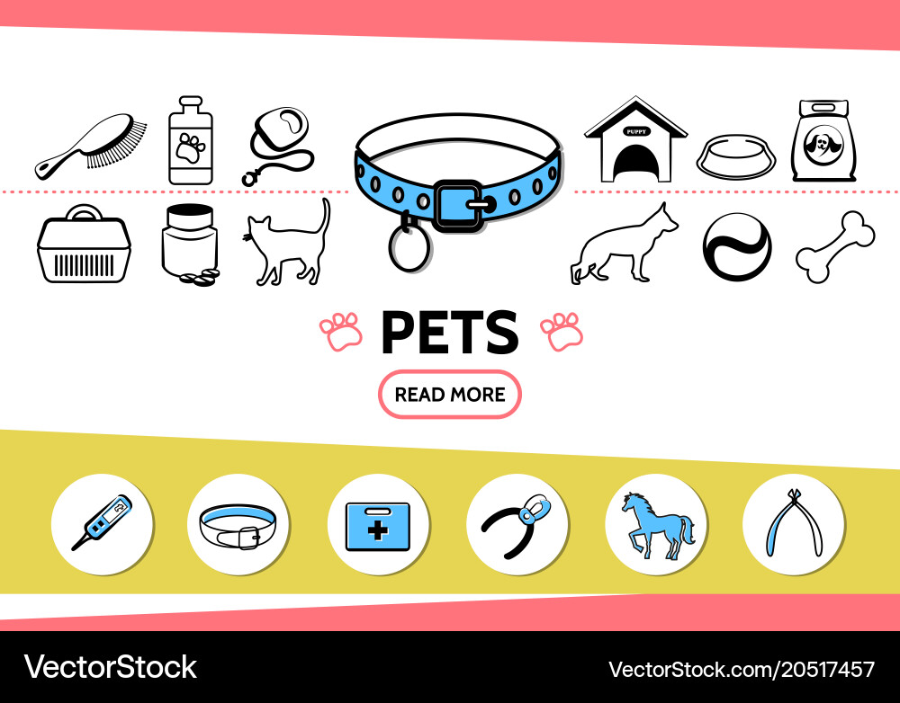 Pets line icons set Vector Image