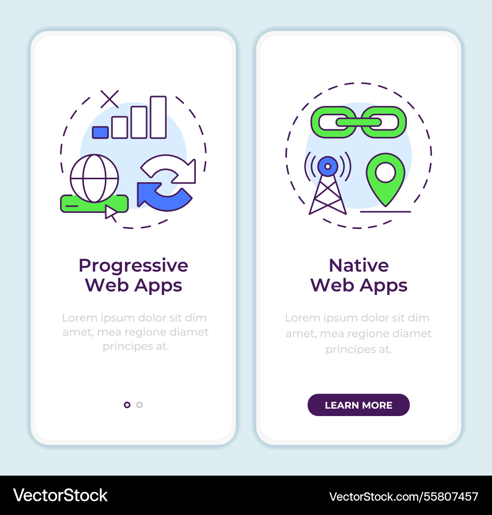 Progressive and native web onboarding mobile app Progressive and native web onboarding mobile app Vector Image
