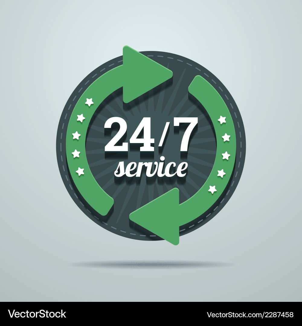 24/7 Service Sign - Flat Style Vector Image