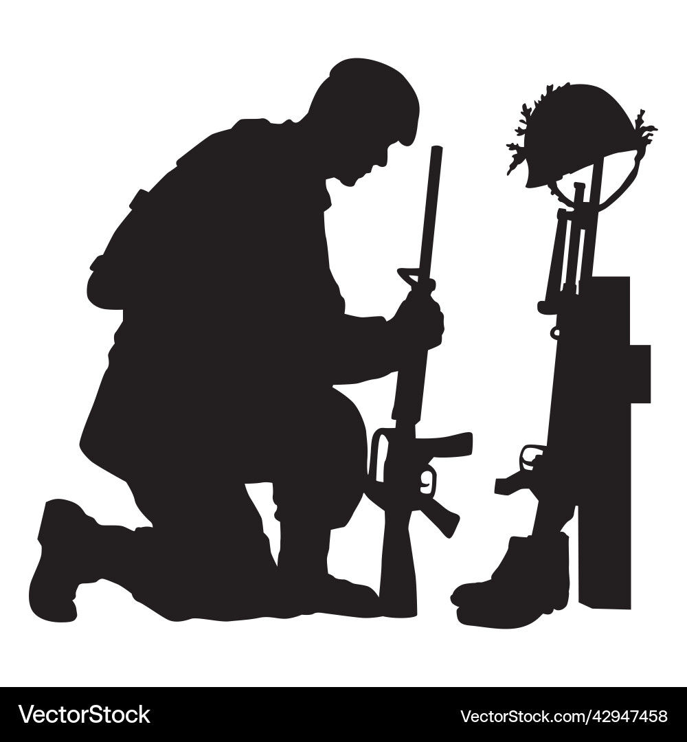 Kneeling Soldier Silhouette - Remembrance Vector Image
