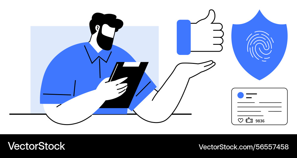Man reviewing digital security features Man reviewing digital security features vector image