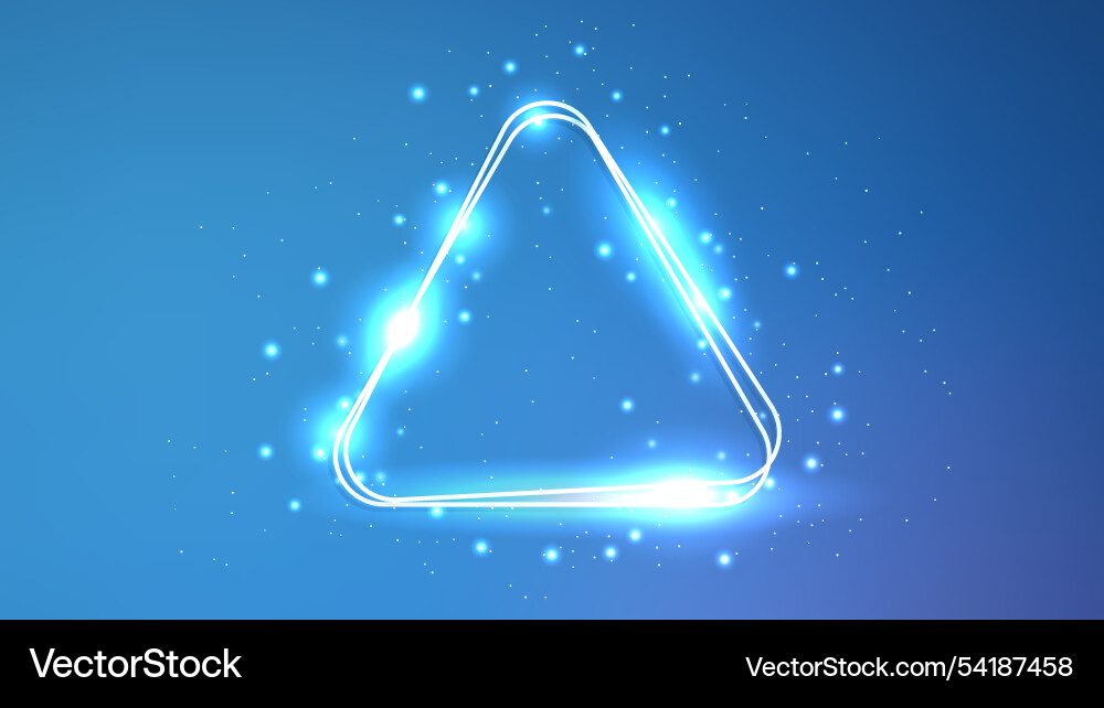Neon rounded double triangle frame with shining Vector Image