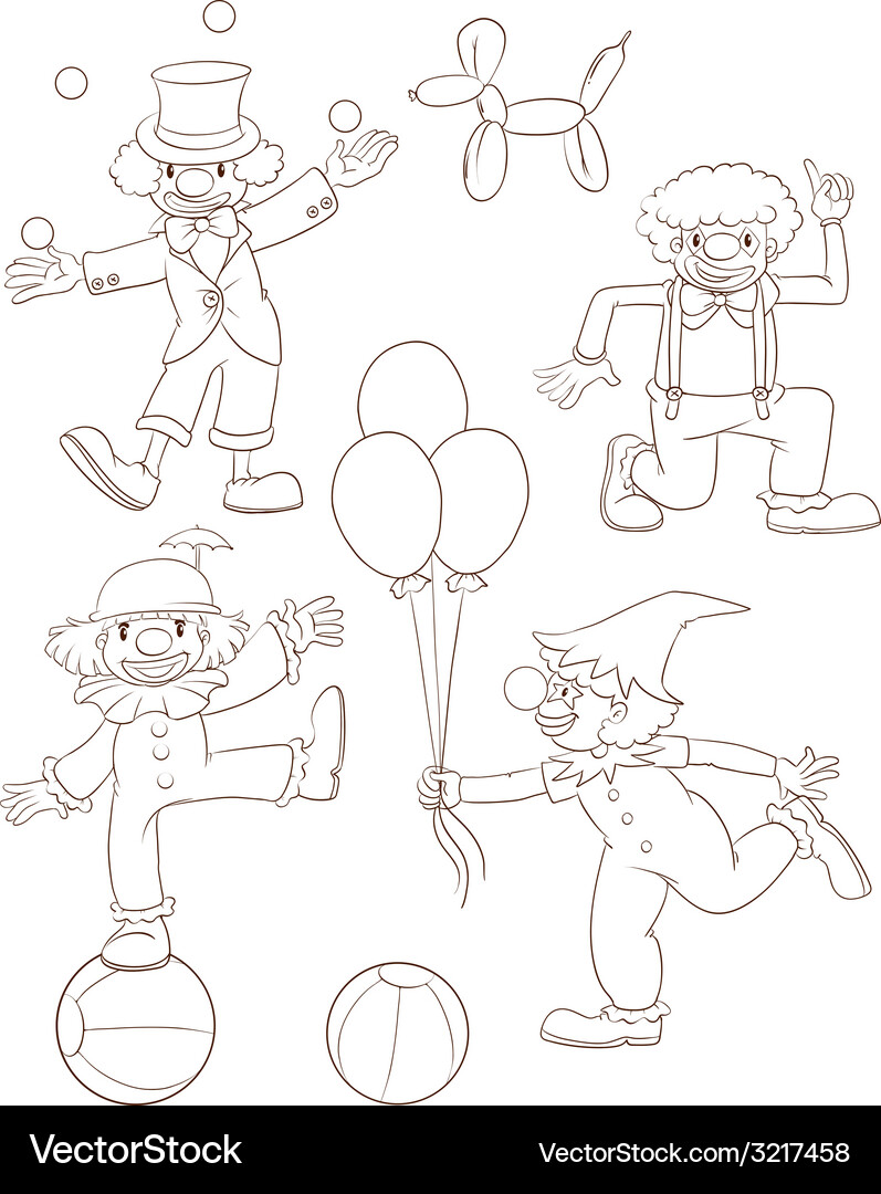 Plain sketches of the playful clowns Vector Image