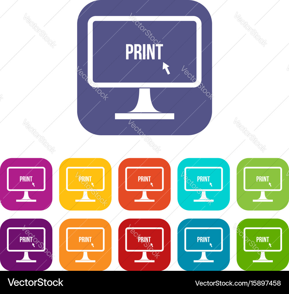 Print word on a computer monitor icons set Vector Image