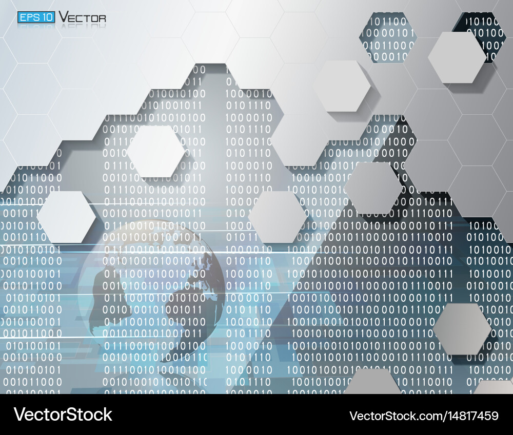 Binary code and hexagons vector image