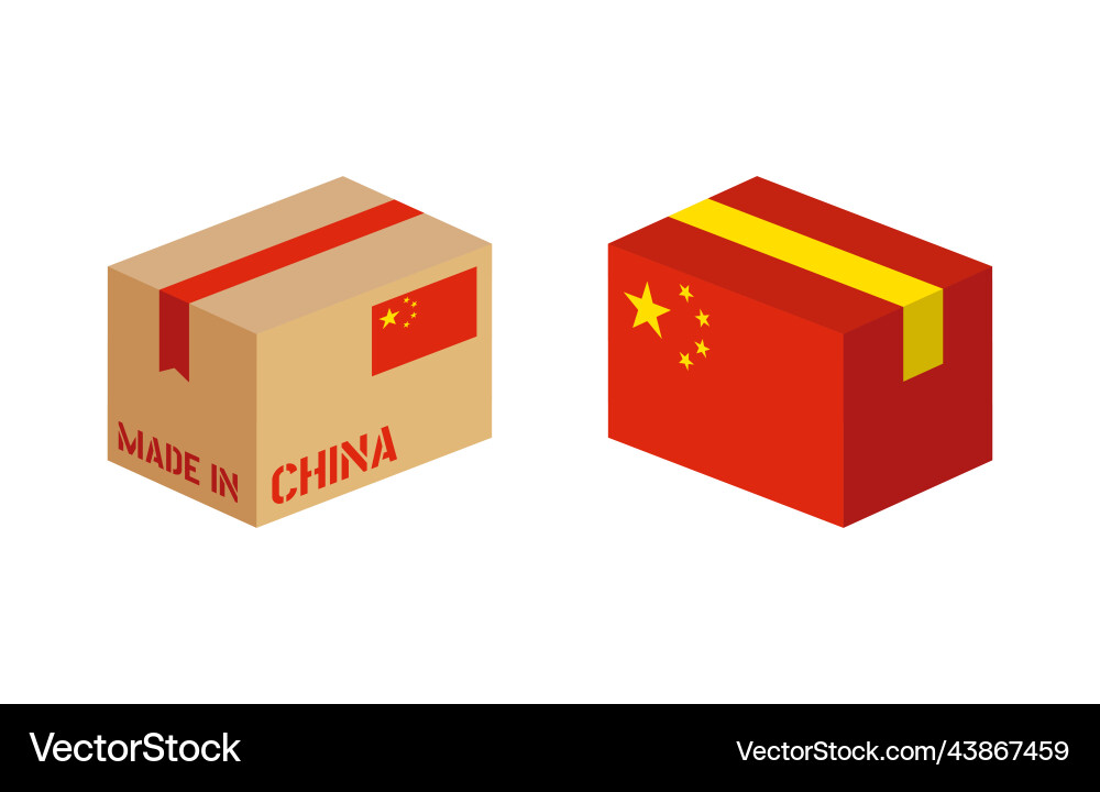 Box with china flag icon set cardboard delivery Box with china flag icon set cardboard delivery vector image