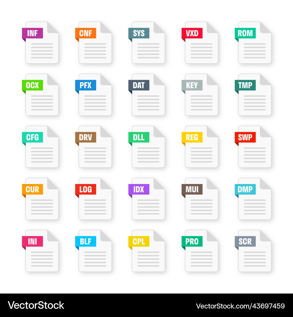 Common system file formats document types Common system file formats document types vector image