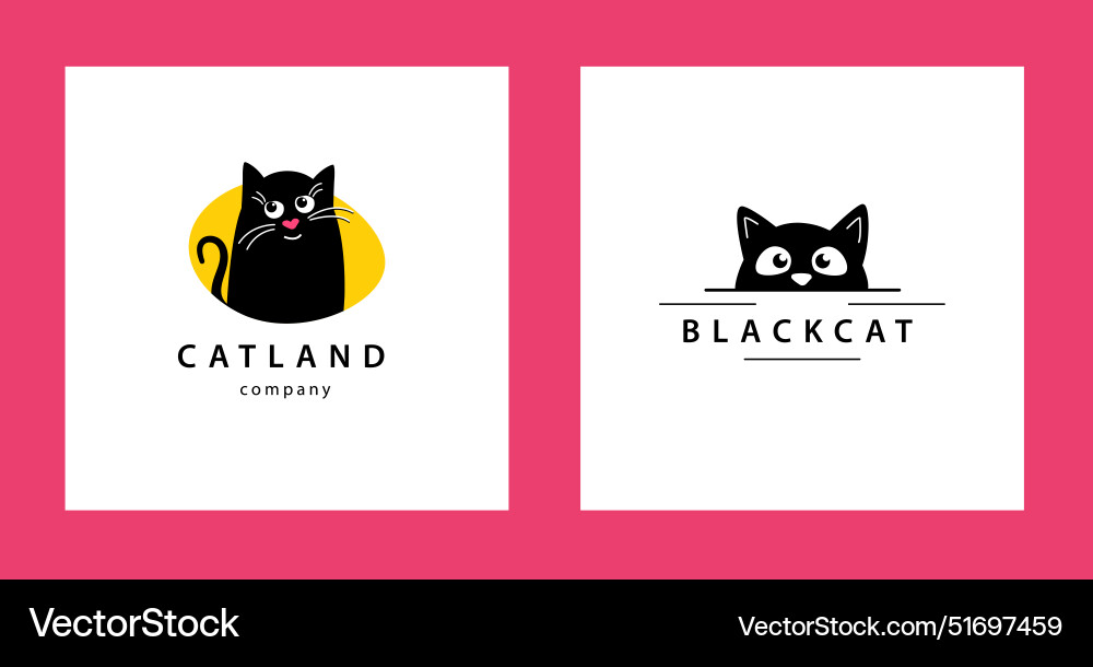 Cute Black Cat Logo Set vector image