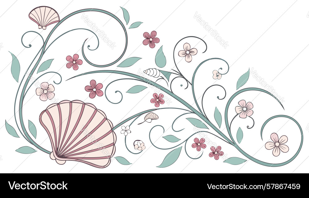 Floral pattern with seashell motif design Vector Image