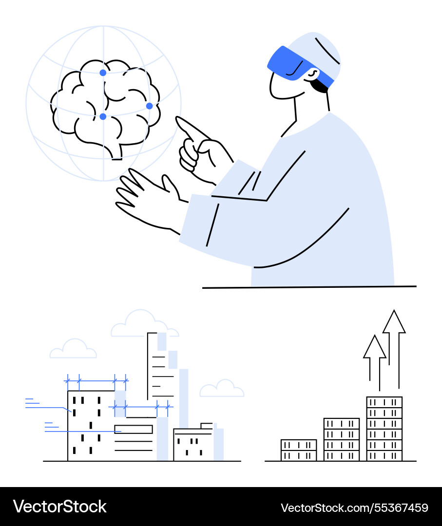 Futuristic professional using vr to analyze data Vector Image