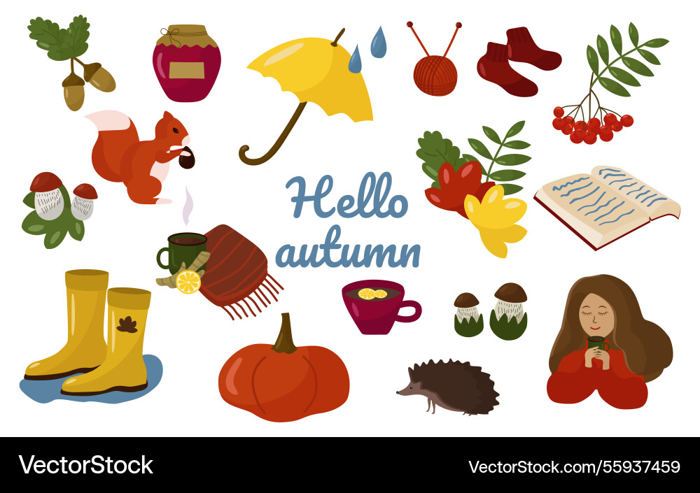 Hello autumn a set of elements on an theme Vector Image