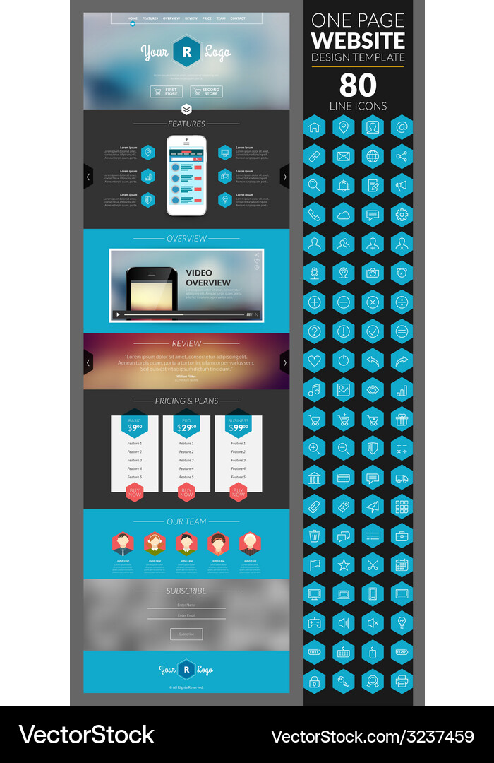 One page website template with icon set Vector Image