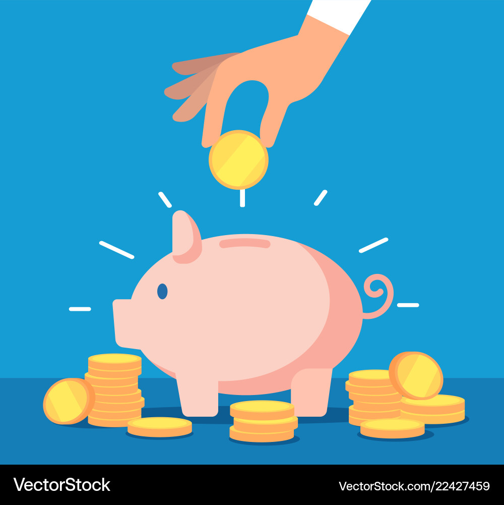 Piggy bank money box with falling gold coins Piggy bank money box with falling gold coins vector image