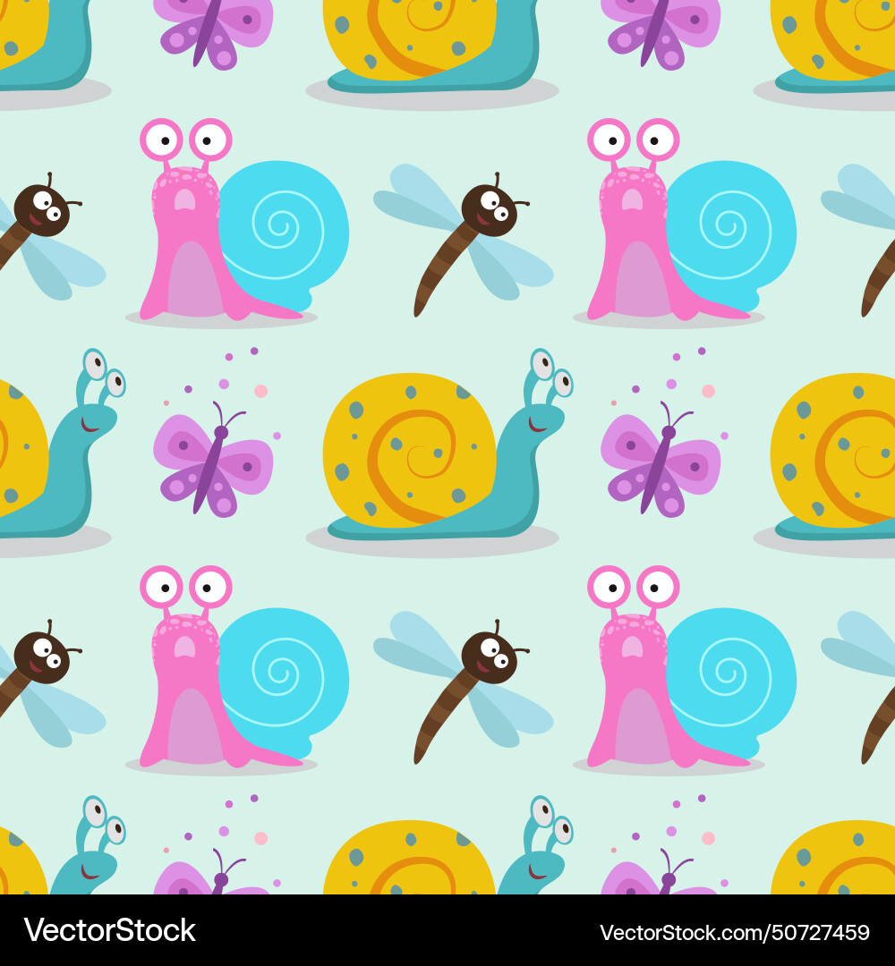 Seamless pattern with snails butterflies Vector Image